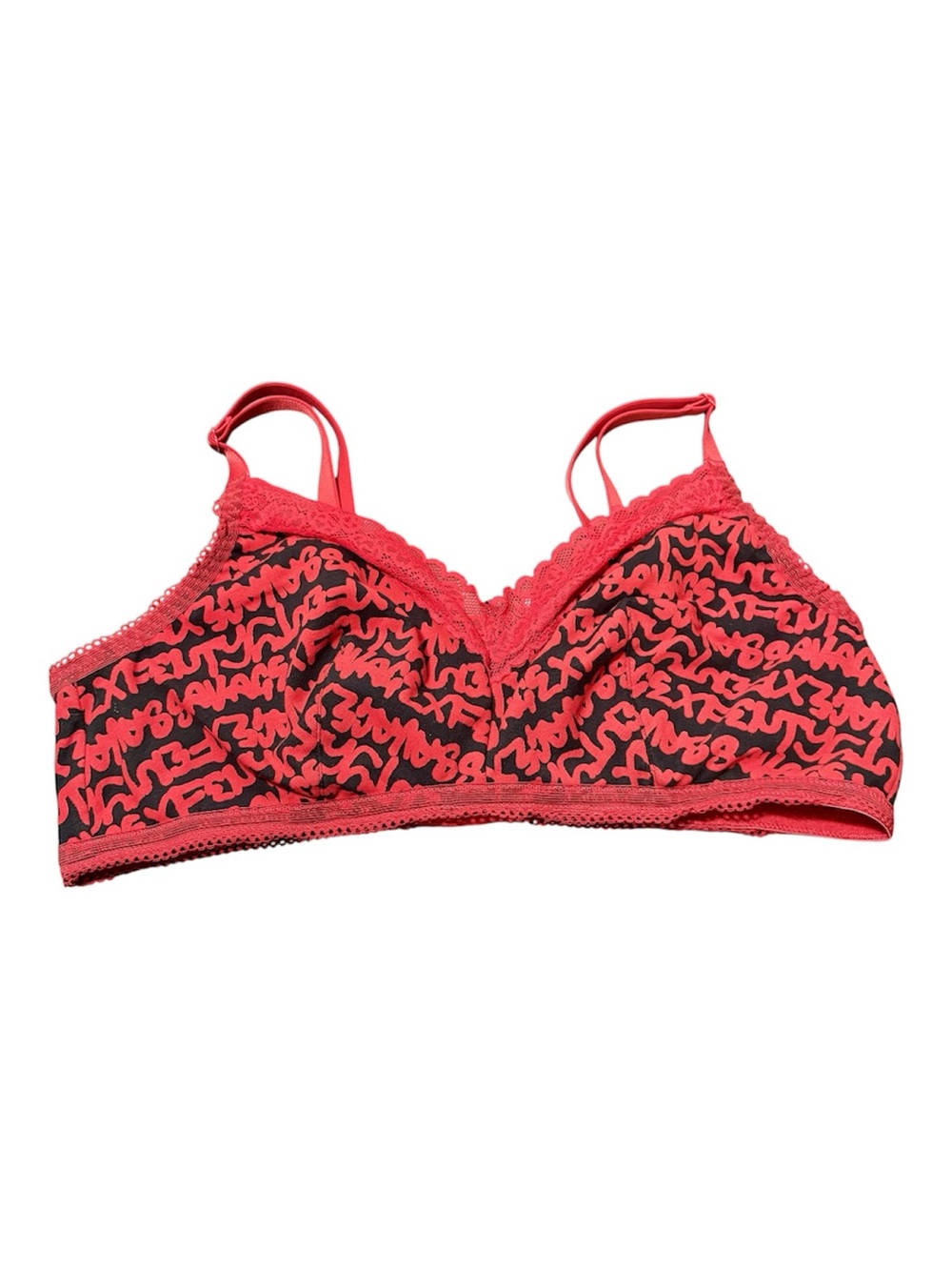 SAVAGE X FENTY Wireless Red and Black  Patterned Lace Trim Bralette